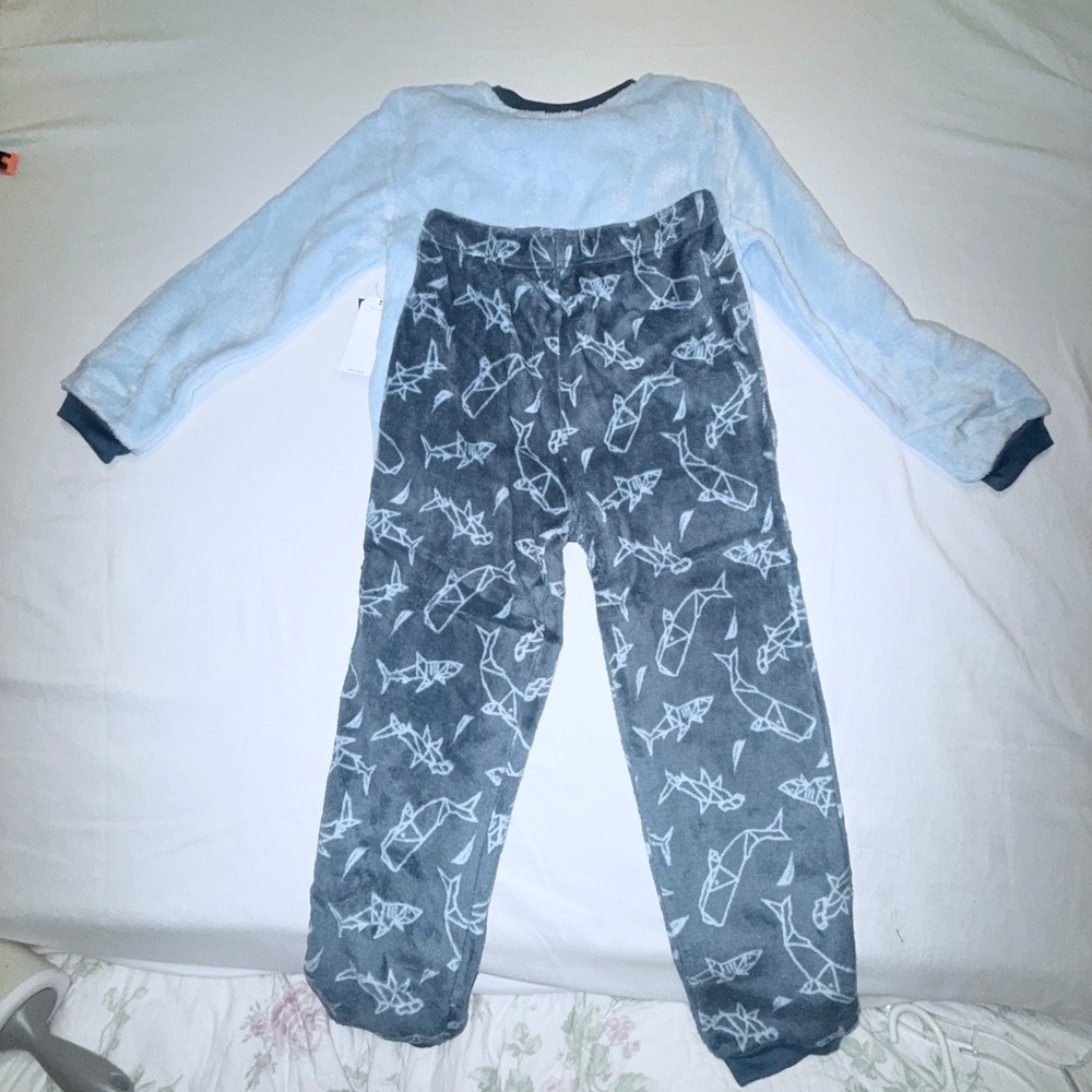 Nautica Pajama Set Kids Size 8 Blue Grey New Shark Print Fleece Sleepwear 2pc - Picture 8 of 10